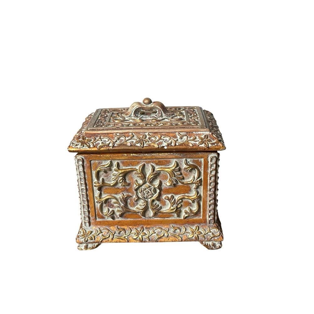 Ornate Florentine Trinket Box with Lid Gold Jewelry Box Resin Box
